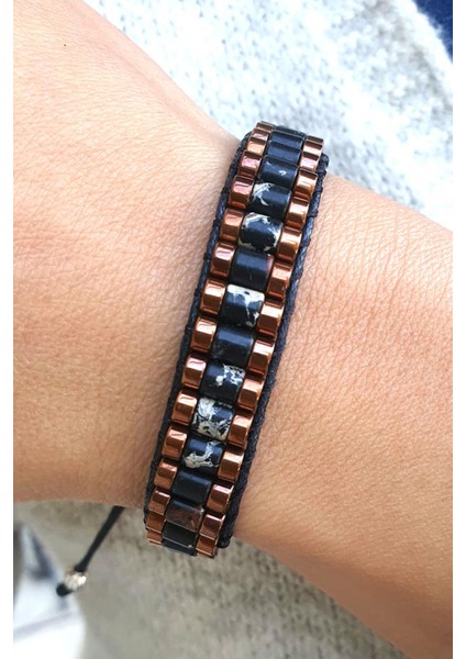 Akik ve Hematit Taşlı El Işi Tasarım Doğal Taş Bileklik fiyatları