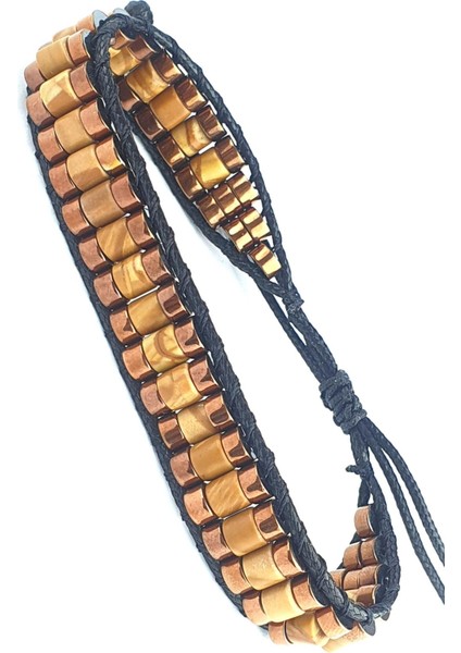 Ağaç Jasper ve Hematit Taşlı El Işi Tasarım Doğal Taş Bileklik