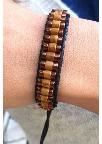 Ağaç Jasper ve Hematit Taşlı El Işi Tasarım Doğal Taş Bileklik fiyatları