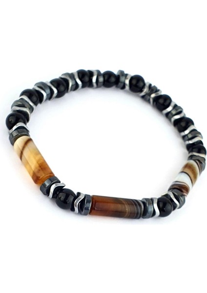 Akik Oniks ve Hematit Taşlı El Işi Tasarım Doğal Taş Bileklik