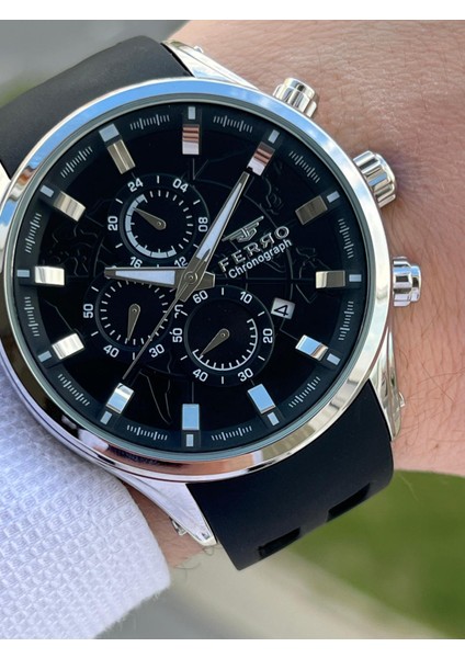 Takvimli Siyah Renk Slikon Kordon 30 mt Su Geçirmez Erkek Kol Saat EFM31354-J2