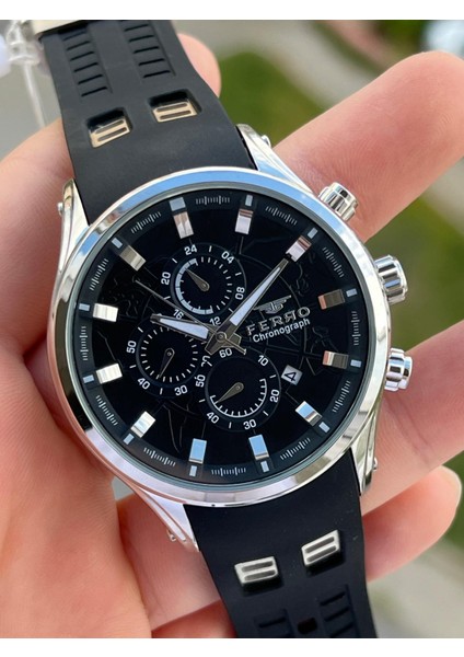 Takvimli Siyah Renk Slikon Kordon 30 mt Su Geçirmez Erkek Kol Saat EFM31354-J2 modelleri