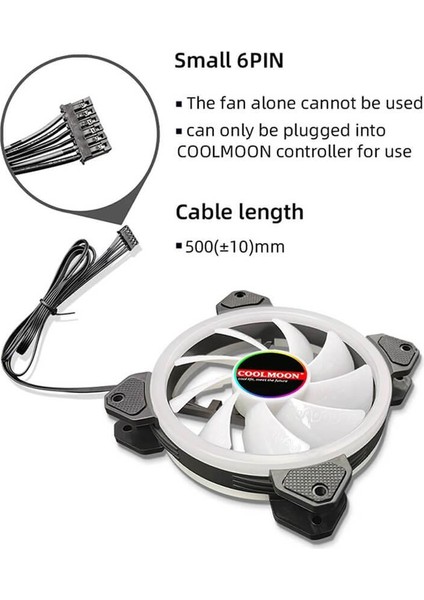 Coolmoon - 12CM Rgb Kasa Fanı 12V 6 Pin Fan - ( Kontrolcü Olmadan Çalışmaz )