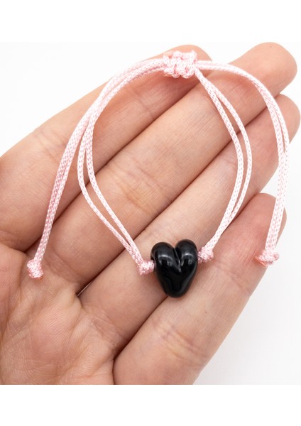 Siyah Mini Kalp Bileklik Murano Cam El Yapımı