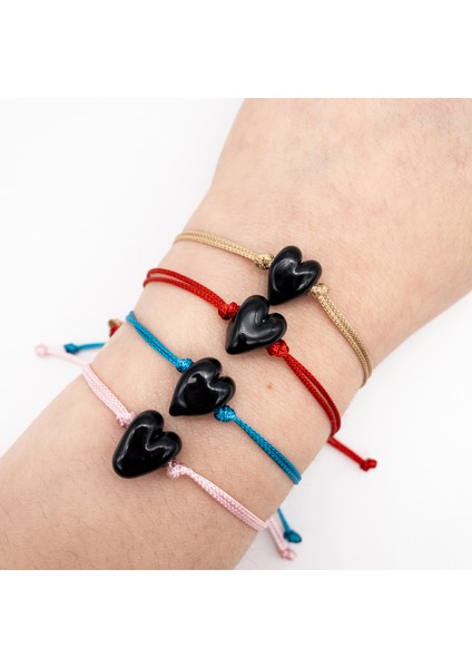 Siyah Mini Kalp Bileklik Murano Cam El Yapımı modelleri