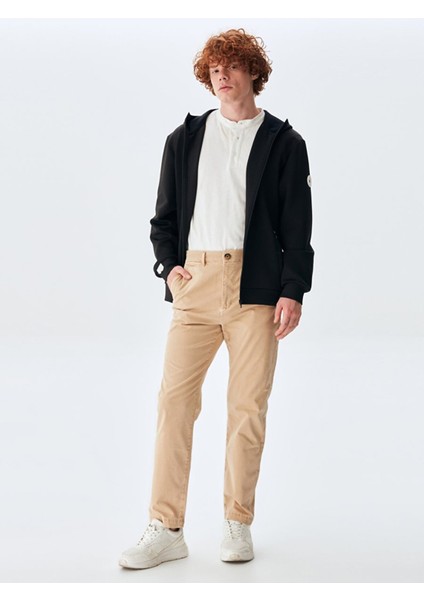 Erkek Düz Paça Slım Krem Pantolon