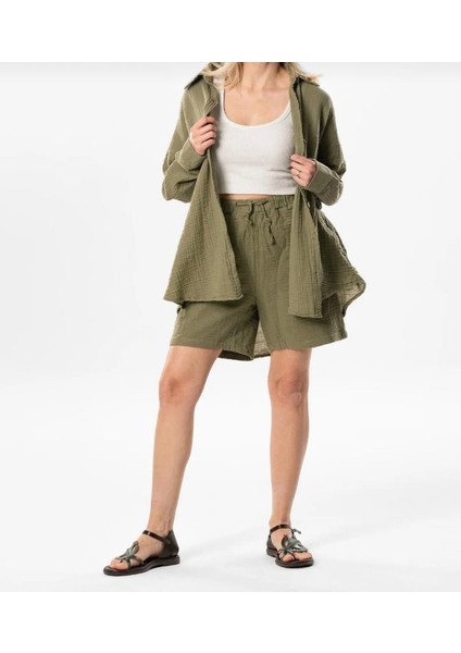 Kadın Pamuk Müslin Kumaş Gömlek Uzun Kollu fırsatları