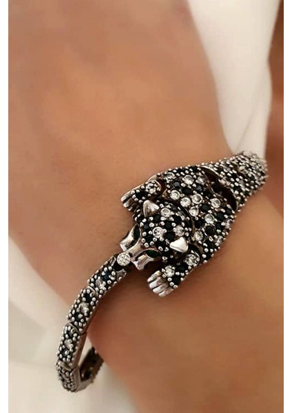 Kaplan figürlü İtalyan tasarimi gümüş tasarım bileklik