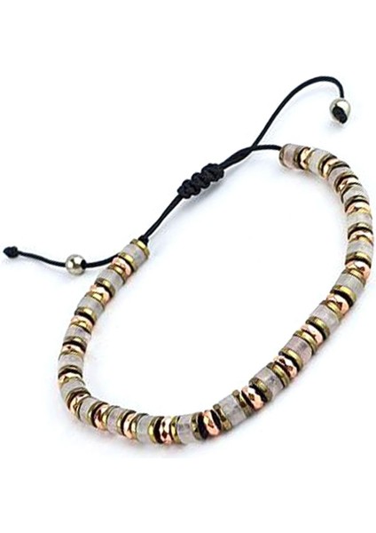 Pembe Kuvars ve Hematit Taşlı El Işi Tasarım Doğal Taş Bileklik