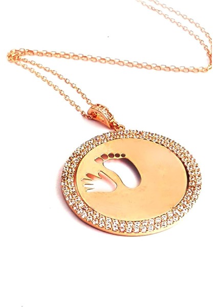 Zirkon taş detaylı gümüş plaka anne kolyesi