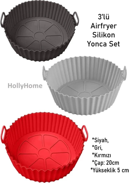 Holly Home 3'lü Silikon Airfryer Yonca Pişirme Kalıbı Seti; Siyah, Gri, Kırmızı Yonca Model 20X5CM