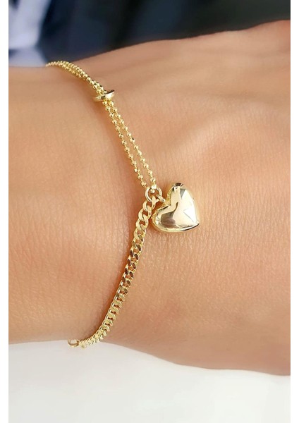 Italyan 925AYAR Gümüş Üzerine Altın Kaplama Tasarım Bombeli Kalp Detaylı Bileklik fiyatları