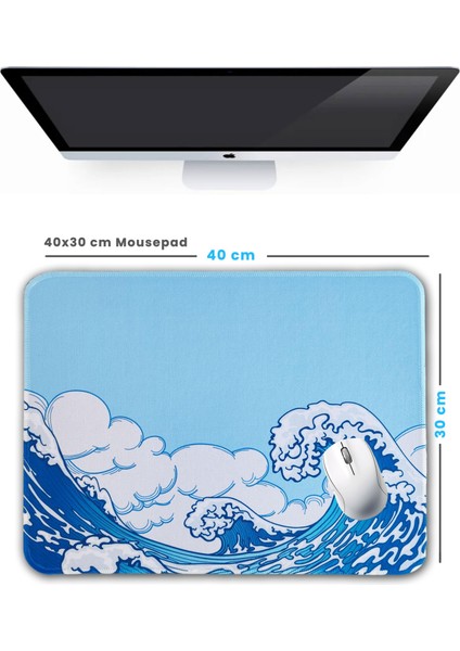 Evet Uygun 40X30CM Mouse Pad Kaymaz Kauçuk Taban Dikişli Gaming Oyuncu Mousepad Japon Dalga