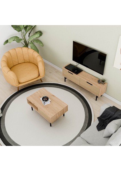 Set 4014-4214 Blanco Siyah Metal Ayaklı Tv Ünitesi - Orta Sehpa Takımı Sepet Yunus modelleri