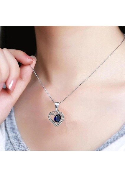 925 Ayar Dia Serisi Safir Tektaş Kalp Nights Gümüş Kadın Kolye fırsatları