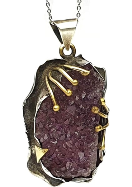 İşlenmemiş Ametist taşlı gümüş el işi tasarım kolye fiyatları