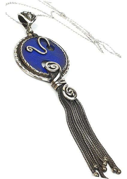 Lapis taşlı gümüş tasarım el işi kolye