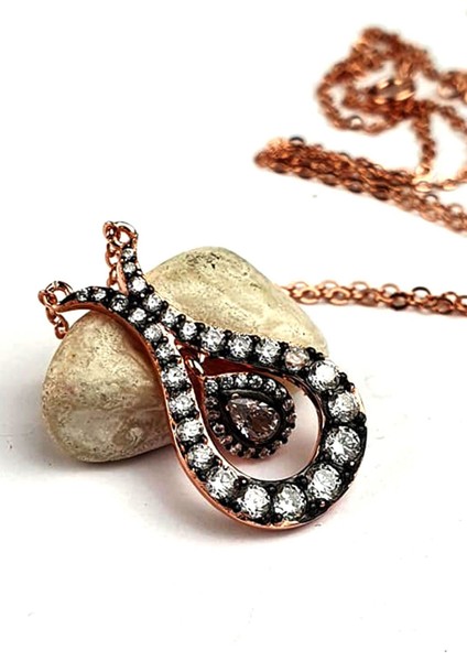 Elmas isciliginde zirkon taşlı 925 ayar gümüş rose Lale kolye