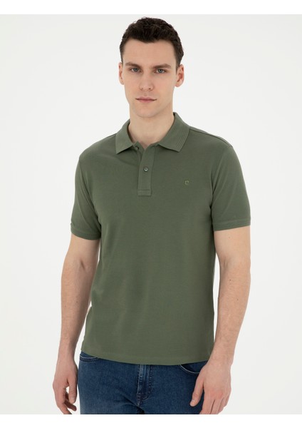 Pierre Cardin Erkek Haki Slim Fit Basic Tişört 50280754-VR027