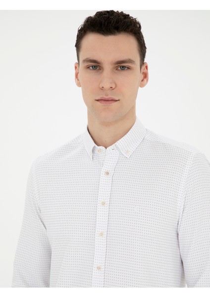 Erkek Bej Slim Fit Uzun Kollu Gömlek 50289388-VR011