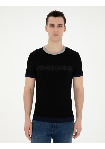 Erkek Siyah Slim Fit Bisiklet Yaka Triko Tişört 50288086-VR046 modelleri