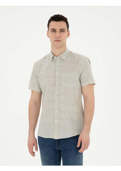 Erkek Haki Regular Fit Kısa Kollu Gömlek 50289390-VR027