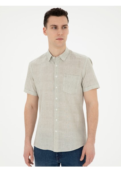 Erkek Haki Regular Fit Kısa Kollu Gömlek 50289390-VR027