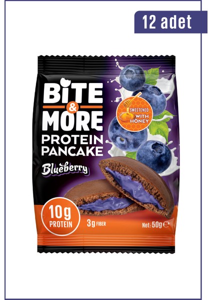 Bite & More Protein Cocoa Pancake  Proteinli Kakao Pankek 50 gr x 12 Adet - Blueberries