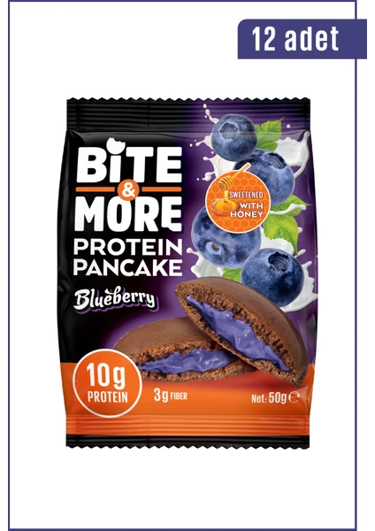 Bite & More Bite & More Protein Cocoa Pancake  Proteinli Kakao Pankek 50 gr x 12 Adet - Blueberries