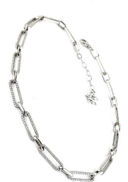 Pırlanta Parlaklığında Zirkon Taşlı 925AYAR Gümüş Tasarım Choker Kolye