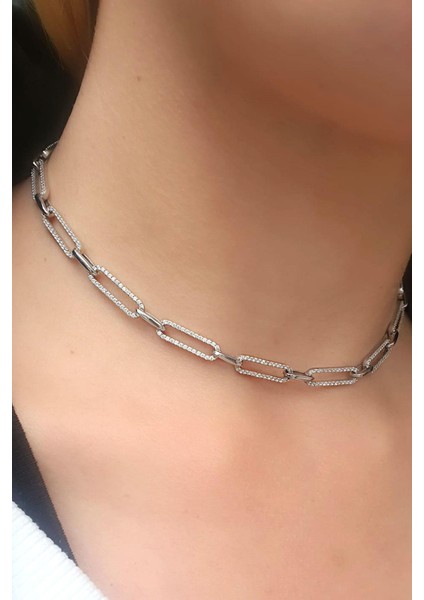 Pırlanta Parlaklığında Zirkon Taşlı 925AYAR Gümüş Tasarım Choker Kolye fiyatları