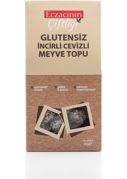 Eczacının Çiftliği Glutensiz Incirli Cevizli Meyve Topu 90g X 3 Adet / Vegan, Şeker Ilavesiz, Katkısız, Koruyucusuz