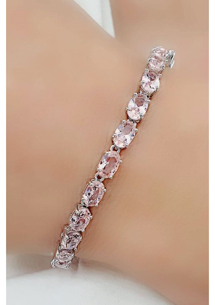Sky Diamond Pink Morganit Taşlı 925ayar Gümüş Su Yolu Bileklik