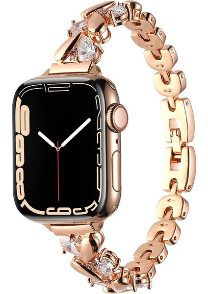Apple Watch 7 8 9 41 mm Uyumlu Zarif Taşlı Tasarım Metal Kordon New Collection Şık Kayış