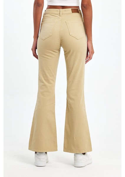 - Kadın Bej Likralı 5 Cep Flare Pantolon indirimleri