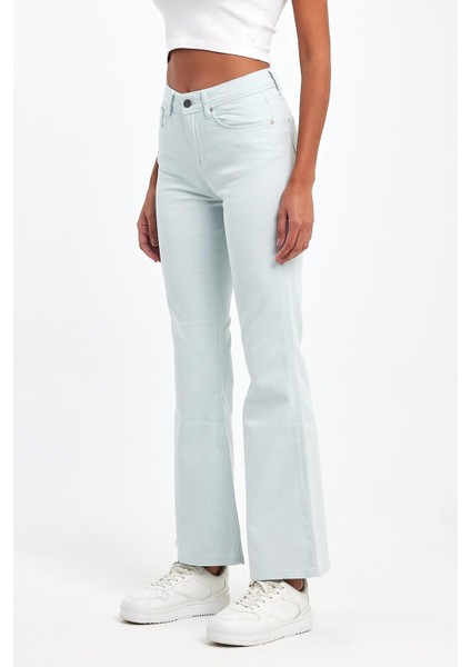 - Kadın Buz Mavi Likralı 5 Cep Flare Pantolon fiyatları