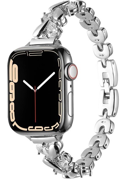 Apple Watch 7 8 9 41 mm Uyumlu Zarif Taşlı Tasarım Metal Kordon New Collection Şık Kayış