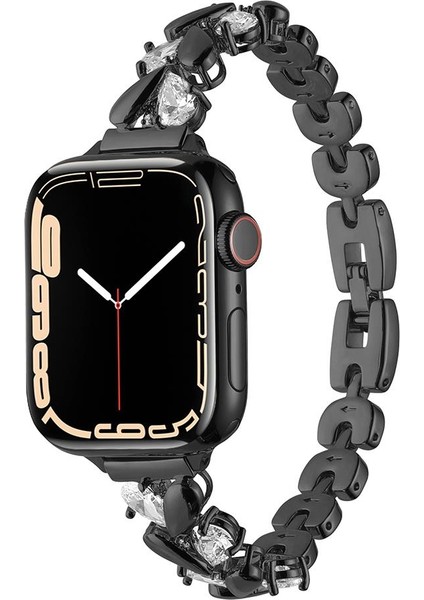 Apple Watch 7 8 9 45 mm Uyumlu Zarif Taşlı Tasarım Metal Kordon New Collection Şık Kayış
