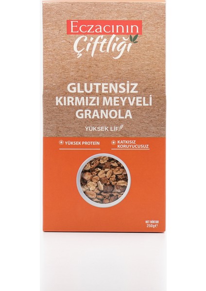 Eczacının Çiftliği Glutensiz Kırmızı Meyveli Granola 250g X 2 Adet / Yüksek Protein, Yüksek Lif, Katkısız, Koruyucusuz