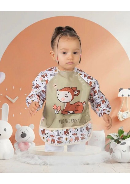 Bambino Kids Uzun Kollu Aktivite ve Kolsuz Sıvı Geçirmez Mama Önlüğü 2'li Set (6-24 Ay) Karaca- 1 Adet Kullan-At Önlük