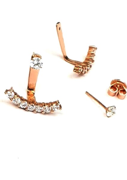 Zirkon taşlı gümüş rose cift earcuff kupe fiyatları