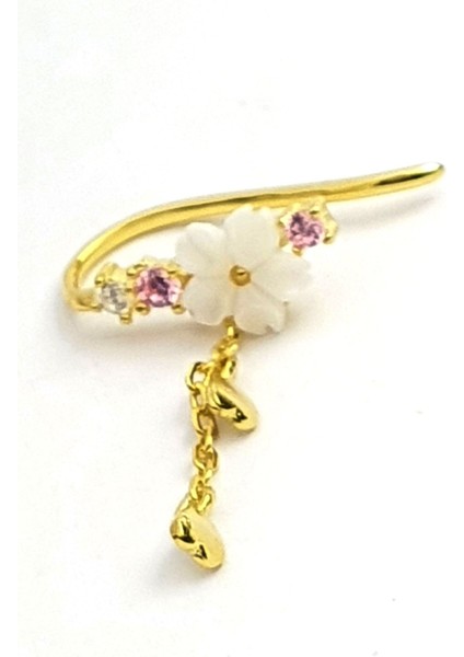 Hem earcuff hemde sıkıştırmalı kıkırdak küpesi el isi manolya gümüş altın kaplama tek küpe