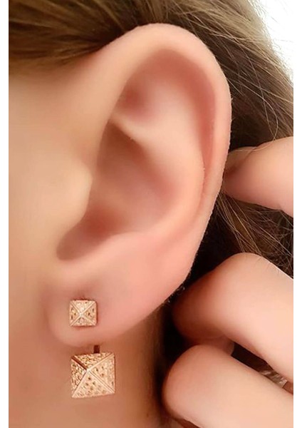 Sitrin taşlı gümüş rose earcuff tasarım cift küpe