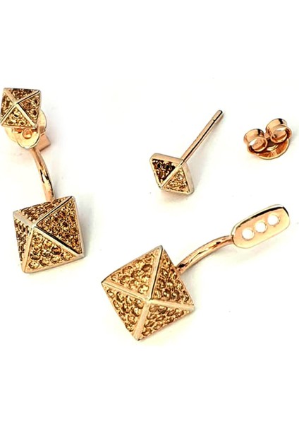 Sitrin taşlı gümüş rose earcuff tasarım cift küpe fiyatları