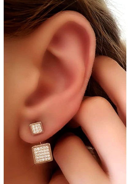 İtalyan tasarımı gümüş rose earcuff çift küpe