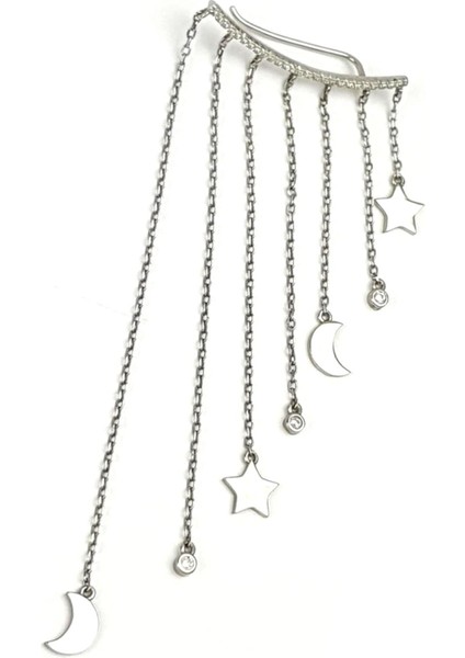 Ay yıldız figürlü gümüş italyan tasarımı earcuff tek küpe fiyatları