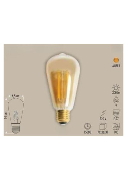 Rustik LED Fılament Ampul Amber 4W