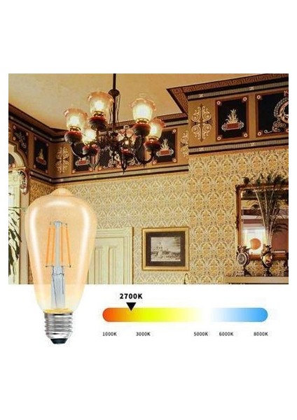 Rustik LED Fılament Ampul Amber 6W