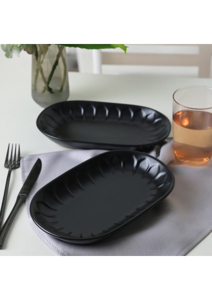 Mat Siyah Badem Kayık Tabak 25 cm 2 Adet 956