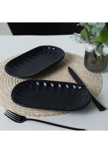 Mat Siyah Badem Kayık Tabak 22 cm 2 Adet 956 fiyatları